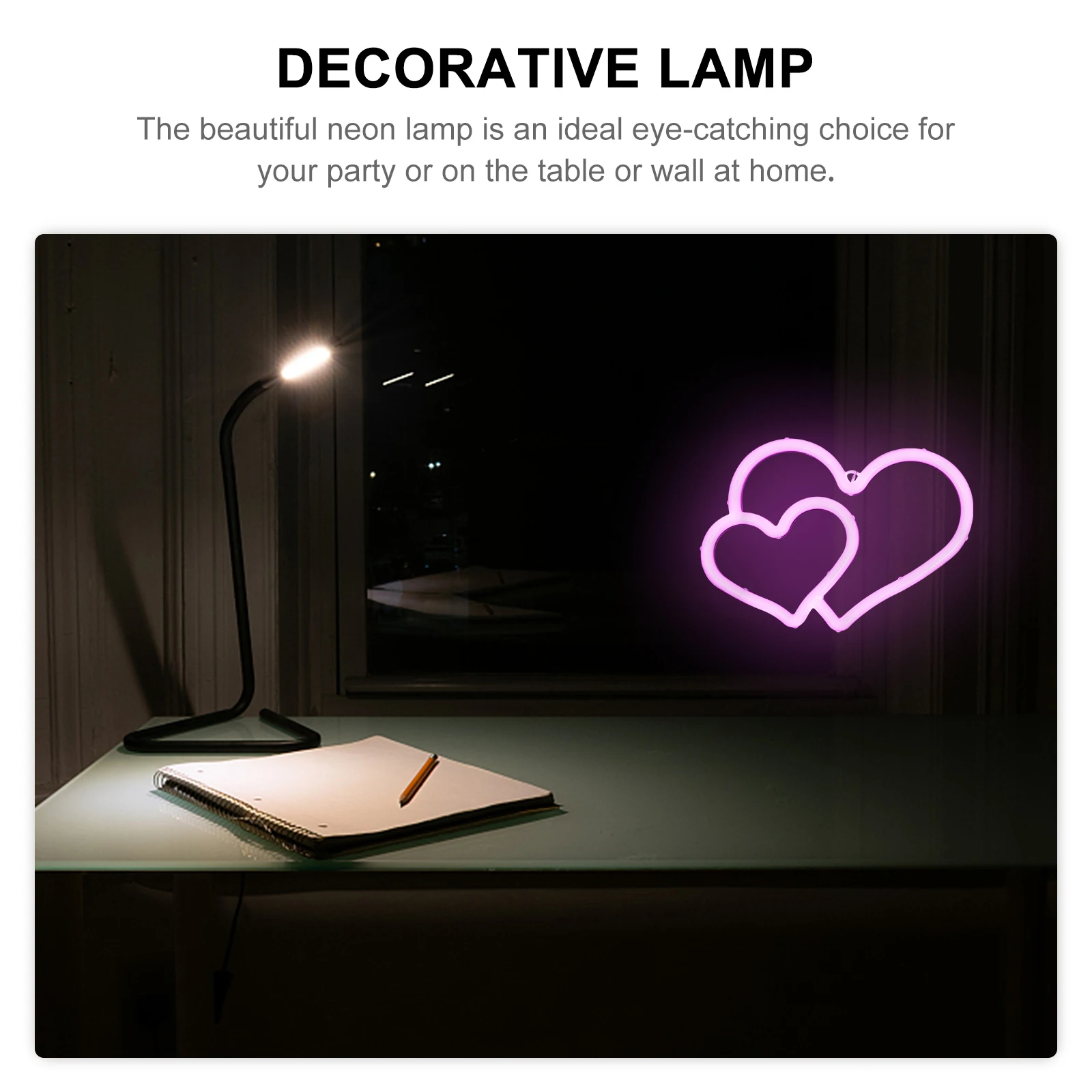 

Dual Heart Neon Light LED Lamp Wedding Decor USB Operated Small Size Warm Light Home Office Bedroom Study Night Lamp
