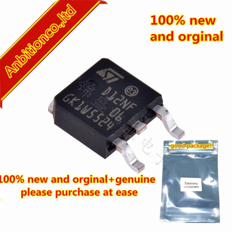 10pcs 100% new original STD12NF06T4 D12NF06 TO-252  N-channel 60V - 0.08 - 12A - DPAK - IPAK STripFET II Power MOSFET in stock