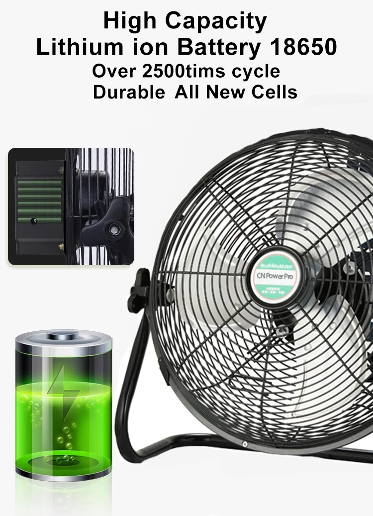 real capacity brand new lithium battery DC AC rechargeable 12 inch solar fan