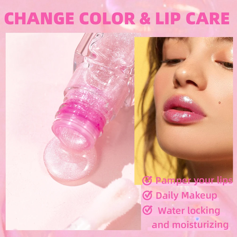 QIBEST Color Change Lip Oil Natural Moisturizer Long-lasting Lip Plumper Gloss Temperature Change Color Lipgloss Lip Care Makeup