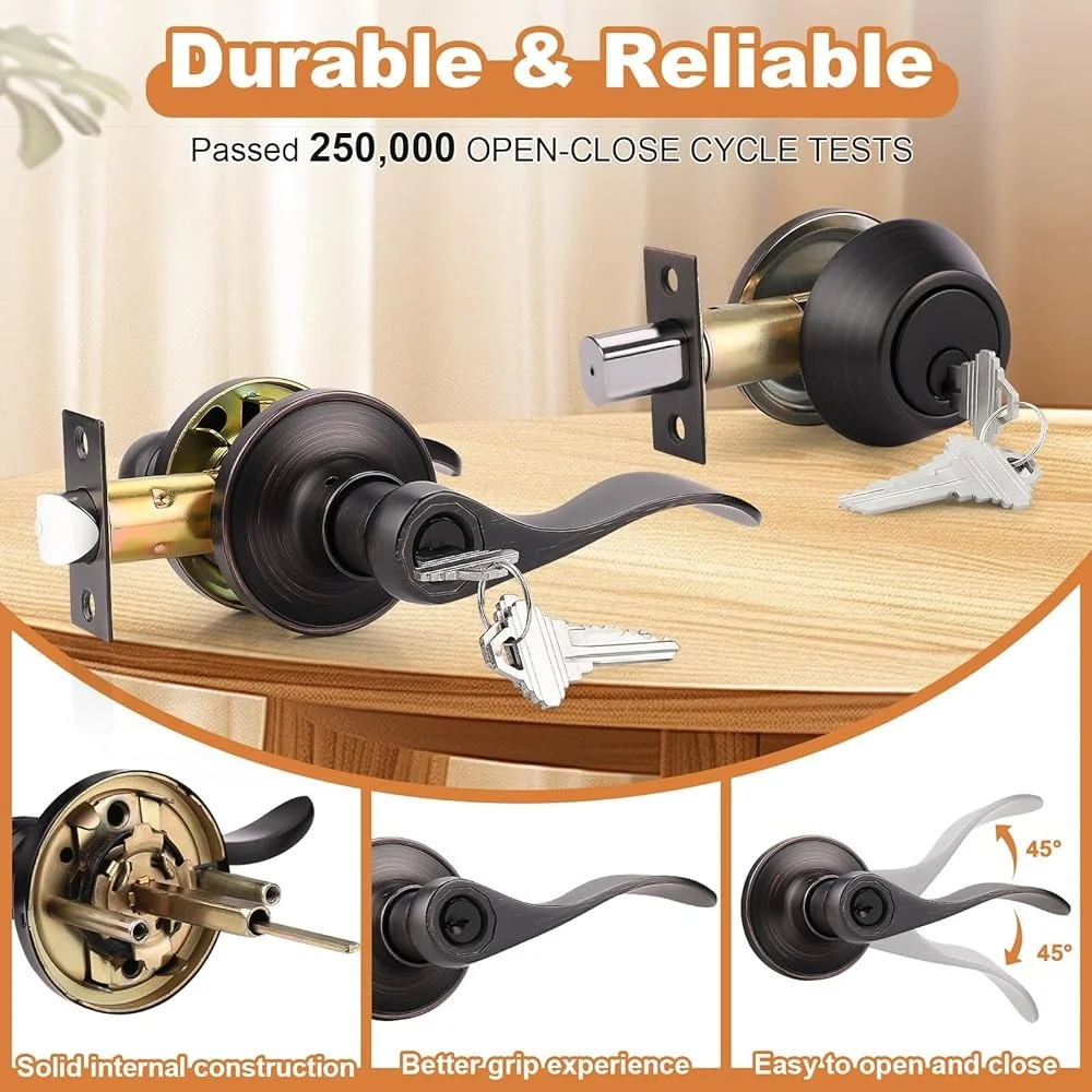 Oil Rubbed Bronze Door Lever Deadbolt Sets Keyed Alike Entry Hardware Exterior Doors Single Cylinder Lock Set 6 Packs