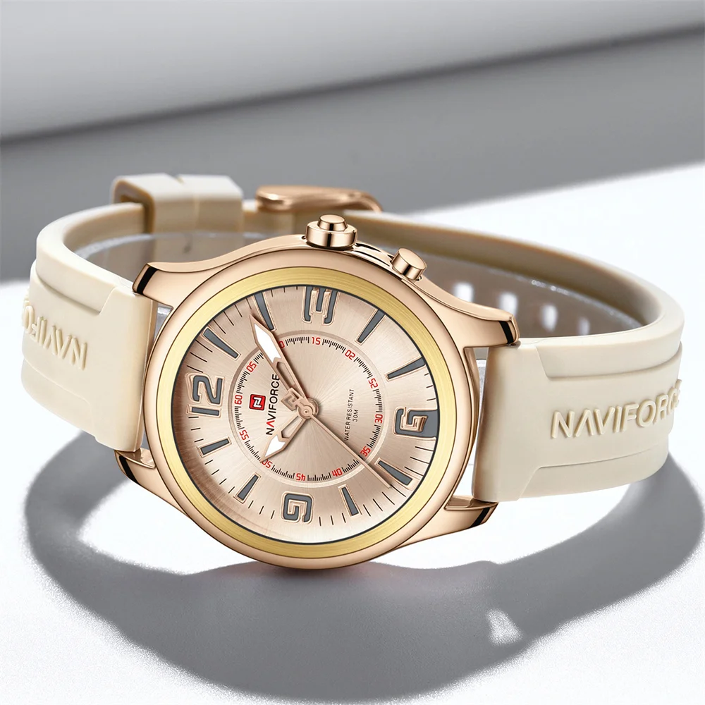 NAVIFORCE ساعة نسائية العلامة التجارية الفاخرة مقاوم للماء الأصلي سيدة فتاة ساعة اليد سيليكون المطاط سوار ساعة الإناث هدية 9256 #1