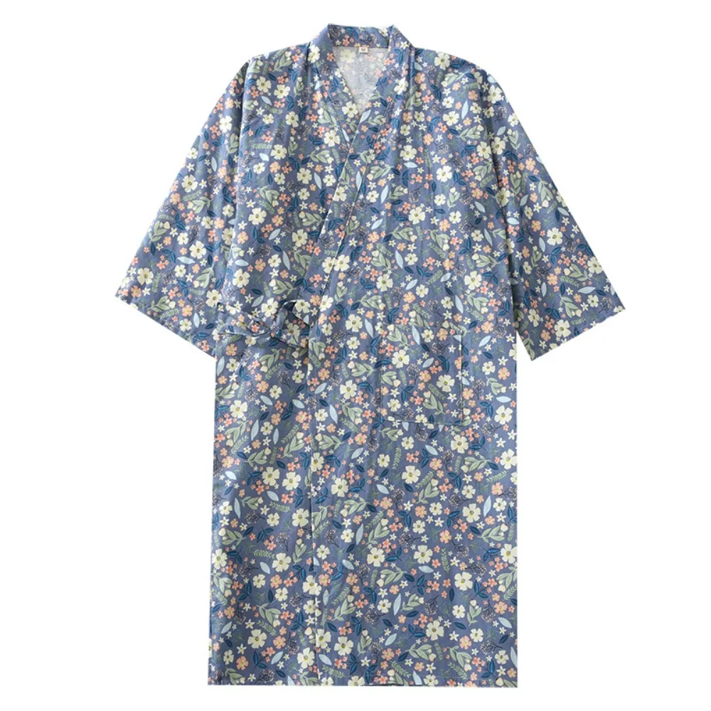 

Japanese Sweet 100% Cotton Ladies Kimono Nightgown Summer Thin Bathrobe Large Size Cotton Lace-up Women's Shower Robe