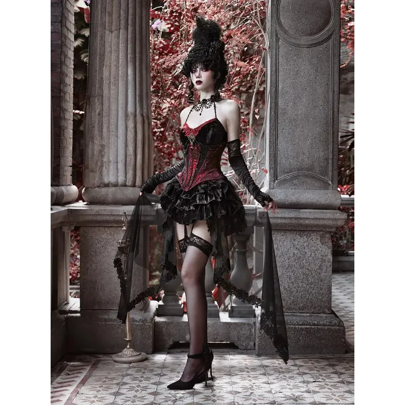 

Duchess Gothel Velvet Fishbone Girdling Suspender Dress Tailed Skirt Black Red Vestidos De Fiesta Cosplay Women Carnival Costume