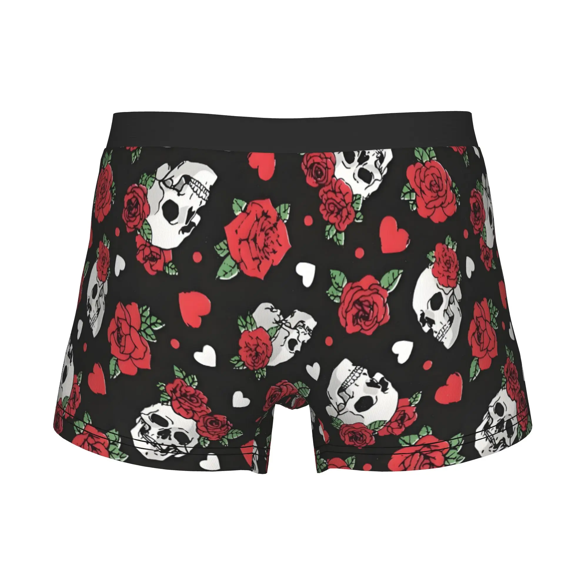 Gothic Skull Day Of The Dead Boxer Shorts For Men 3D Printed Red Rose Heart Underwear Panties Briefs Soft Underpants