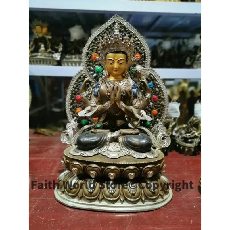 Wholesale Buddhist products # 65cm temple home Patron saint bronze Avalokitesvara Guanyin Buddha statue safe health good luck