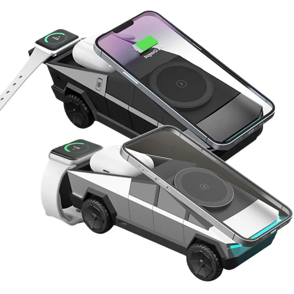 Cyberdock 3 in 1 Wireless Charging Station, Ambient Light, Auto Rotation Magnetic Charging Stand for iPhone, Air-Pods, Iwatch