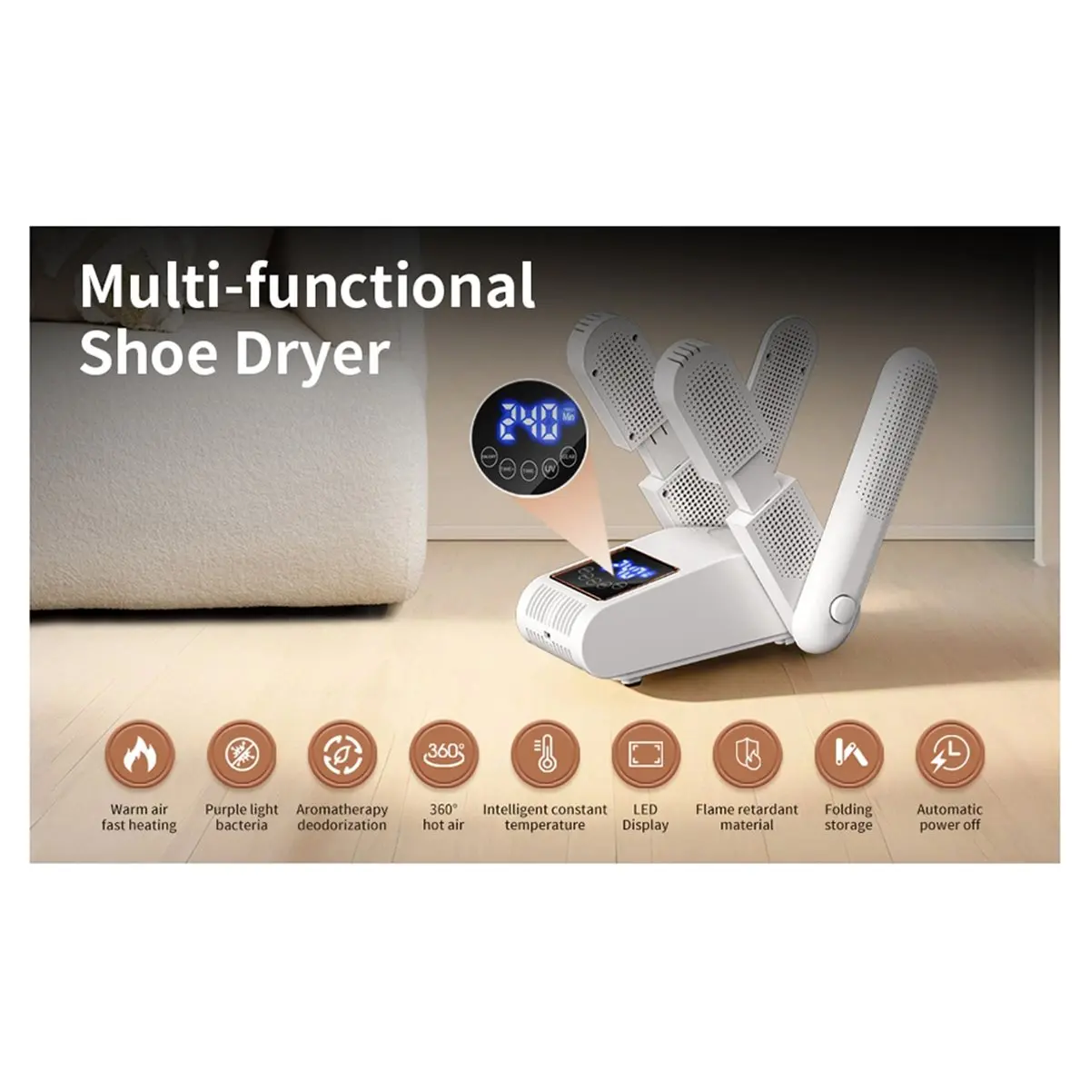 

Сушилка для обуви с тепловентилятором, сушилка для перчаток и обогреватель для обуви - очистка двойным УФ-излучением, интеллектуальный таймер, вилка стандарта США