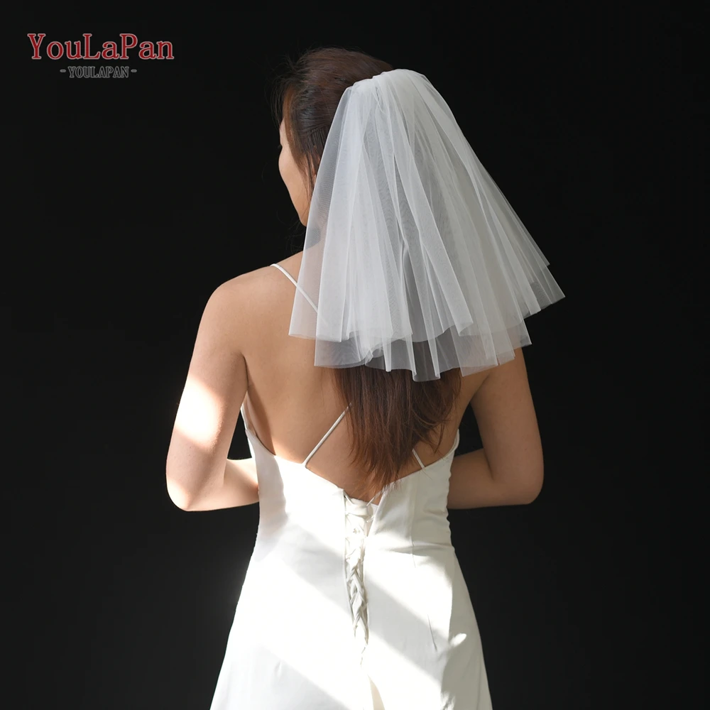 YouLaPan V26-0.4 velo de novia corto con doble hombro, accesorios para vestido, accesorios de fotografía para registro de boda