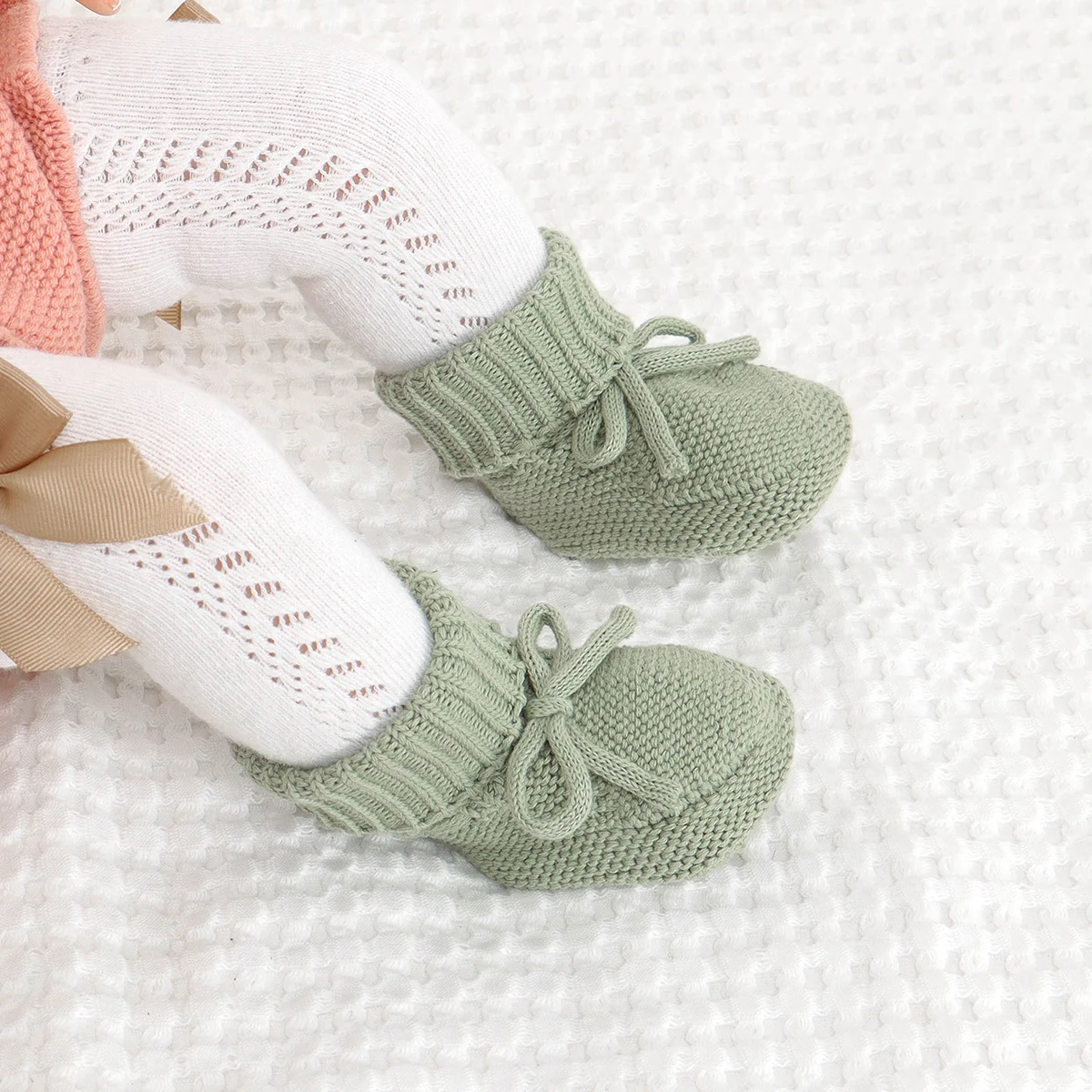 Baby First Walkers oddychające antypoślizgowe dzianinowe noworodki chłopcy dziewczęta solidne botki Prewalkers 0-18m maluch obuwie unisex