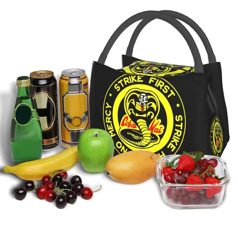 Cobra Kai Insulated Lunch Tote Bag for Women Strike First Strike Hard No Mercy Resuable Cooler Thermal Bento Box Work Travel