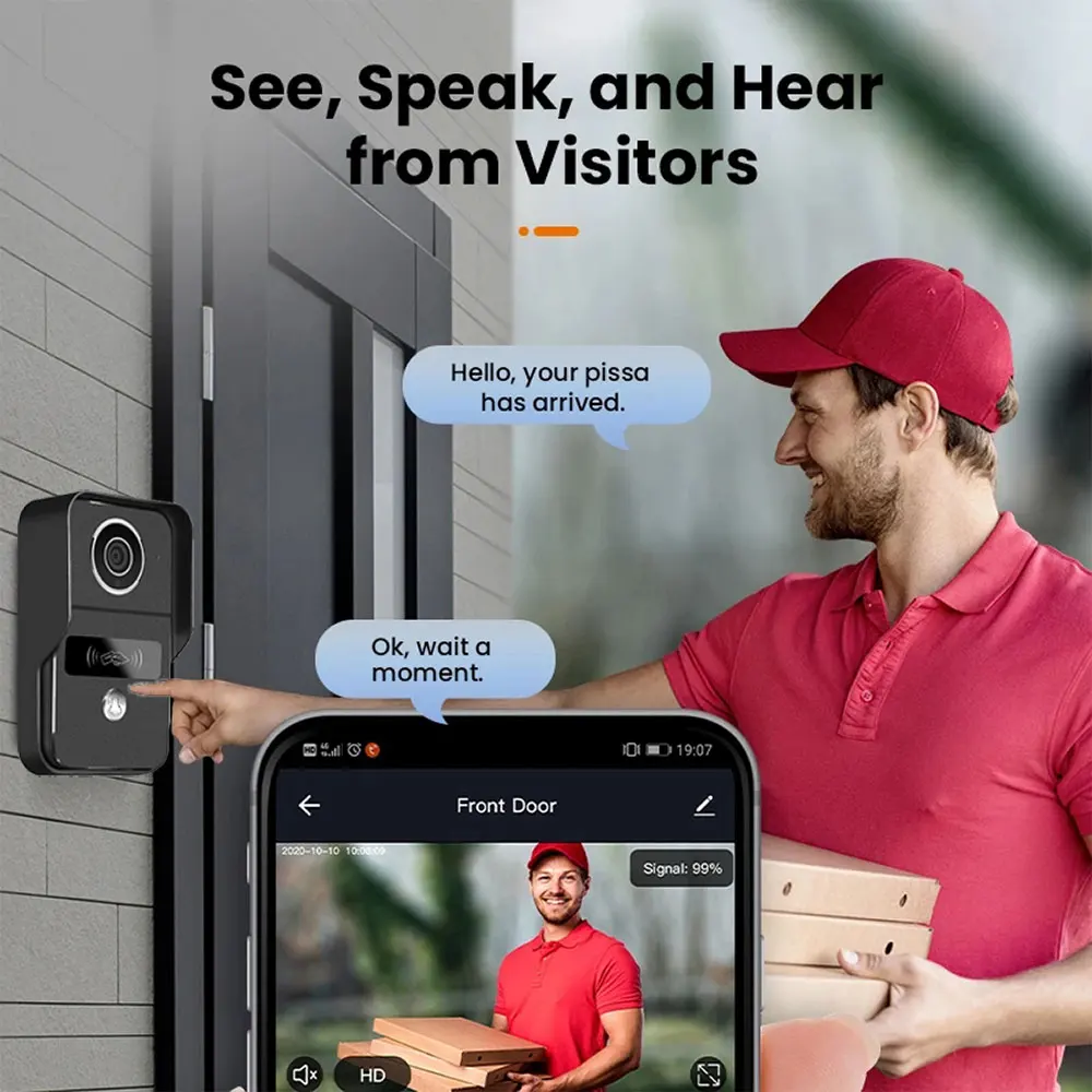 4Wire TUYA Wifi Video Doorbell 1080P 10 Inch Touch Screen Smart APP Home Visual Intercom Kits for RFID Access Control System