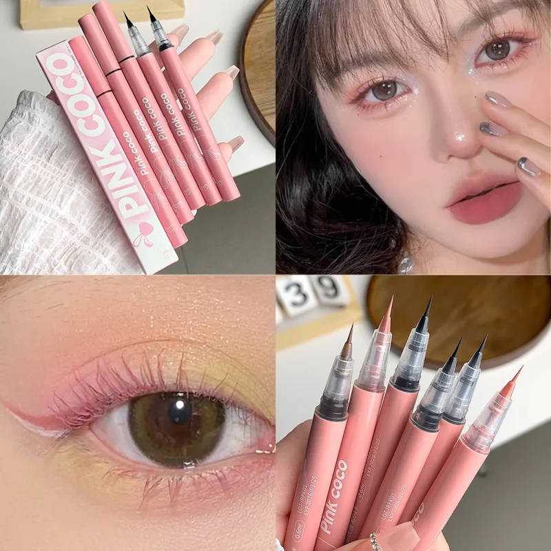 Waterproof Ultra Thin Liquid Eyeliner Silky Non Smudging Lasting Black Brown Pink Matte Lying Silkworm Eye Liner Pen Eyes Makeup