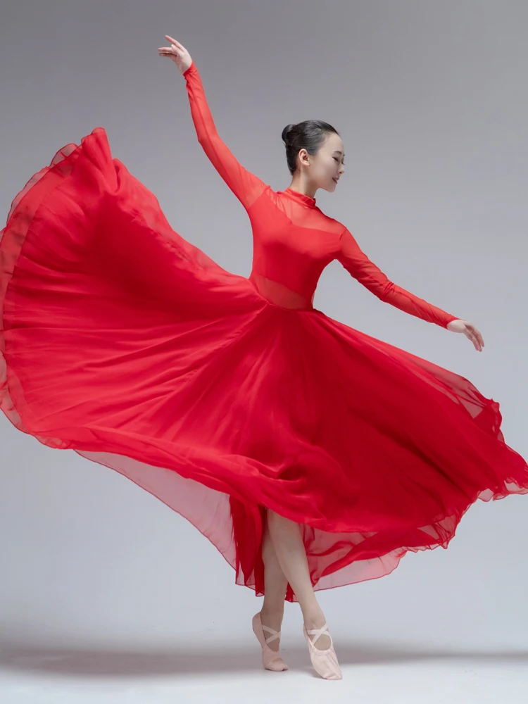 Modern Dance Photo Costumes Elegant Large Swing Dress Exercise Clothing Long Costume Female Stage Wear