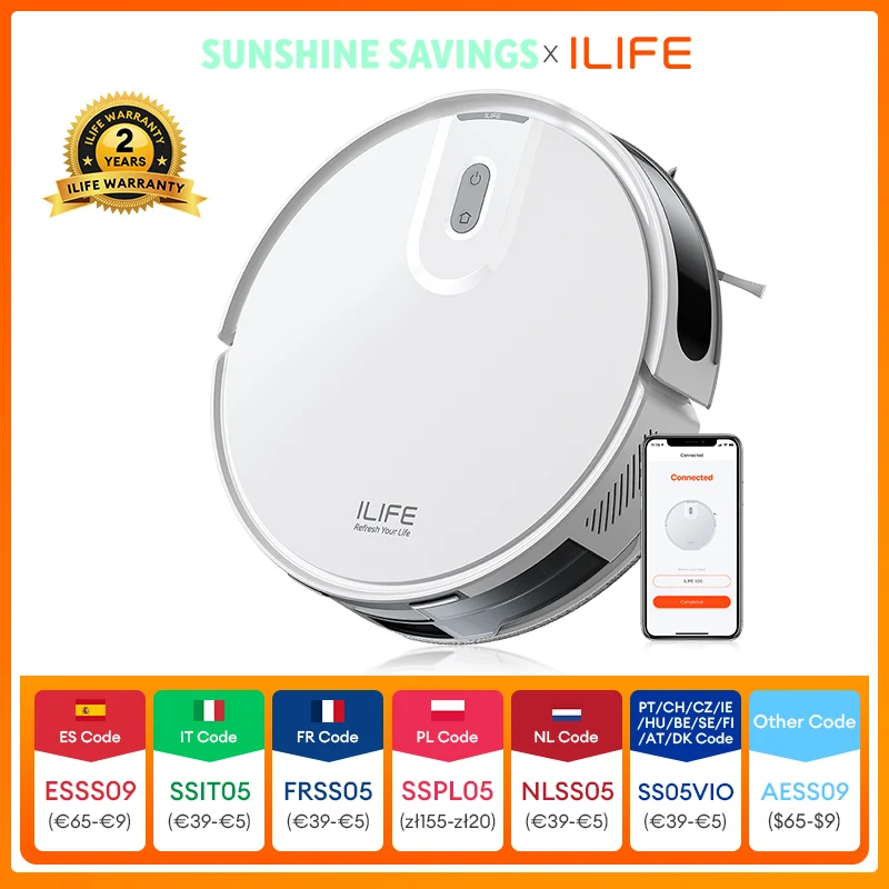 Aspiradora robot ILIFE V20, succión de 5000 Pa, navegación inteligente SOF LiDAR, control por aplicación, limpieza personalizable, autorecargable