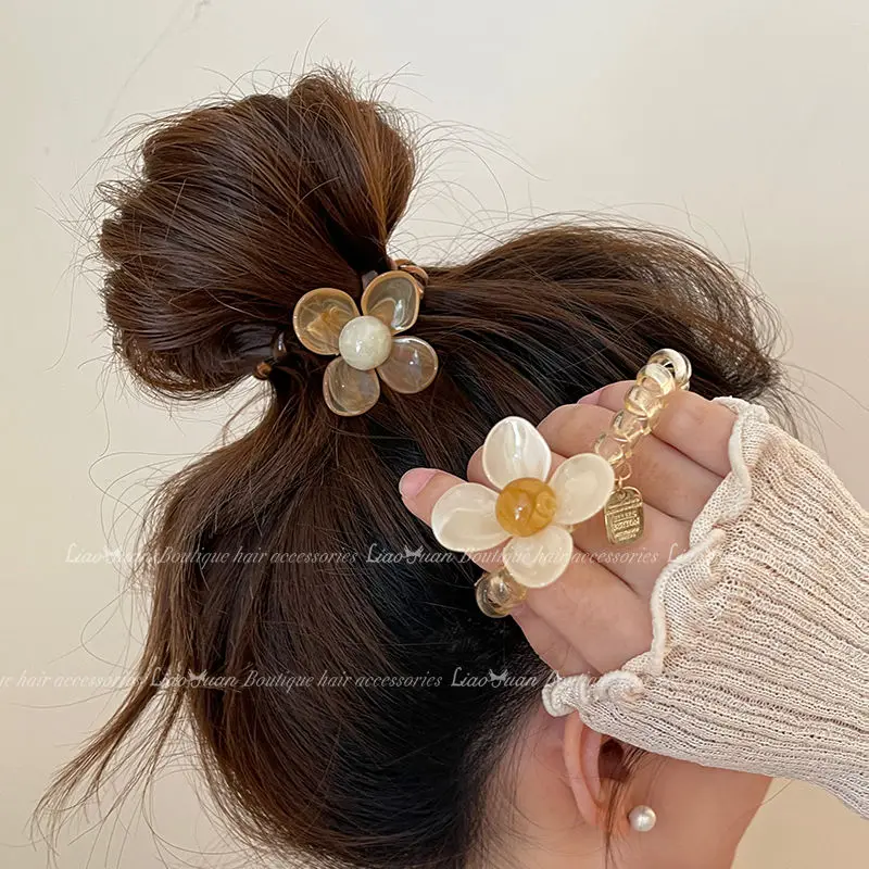 Minimalist Flower Headband 2023 New Rubber Band Women's Tie Hair Rope Summer Durable Telephone Cable Hair Loop Instagram Style