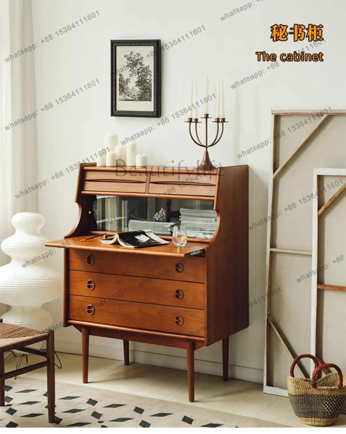 LD Nordic Simple Medieval Multifunctional Solid Wood Cabinet Bedroom Dresser Edge Cabinet