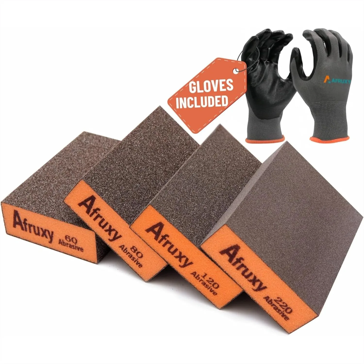 

Sanding Sponge 4-Pack with Protective Gloves, Coarse Fine Medium Grit for Wood Drywall Metal, Reusable Wet Dry Sanding Blocks