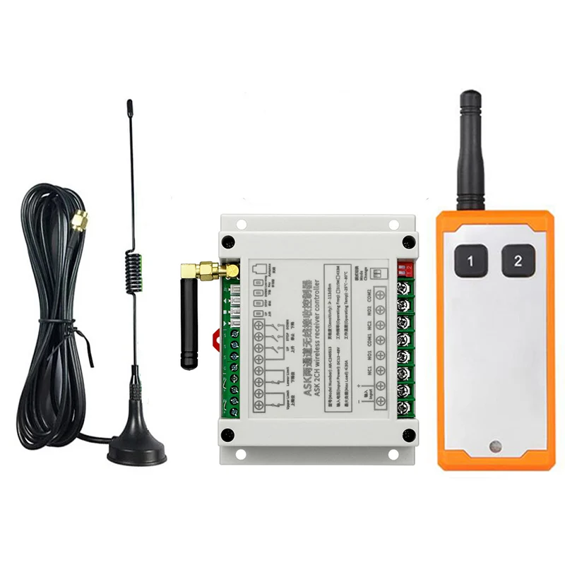 433MHz 2CH Wireless RF Remote Control Switch Long Range 30A Relay Controller With Antenna DC12V 24V 36V 48V Industrial Receiver
