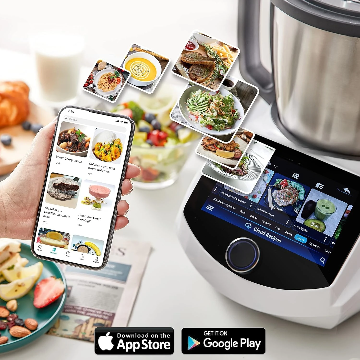 Smart Food Processor All-in-One Auto Cooking Machine,3.5L Capacity,600+ Online Recipes, Built-in Scale, 7 inch TFT Screen