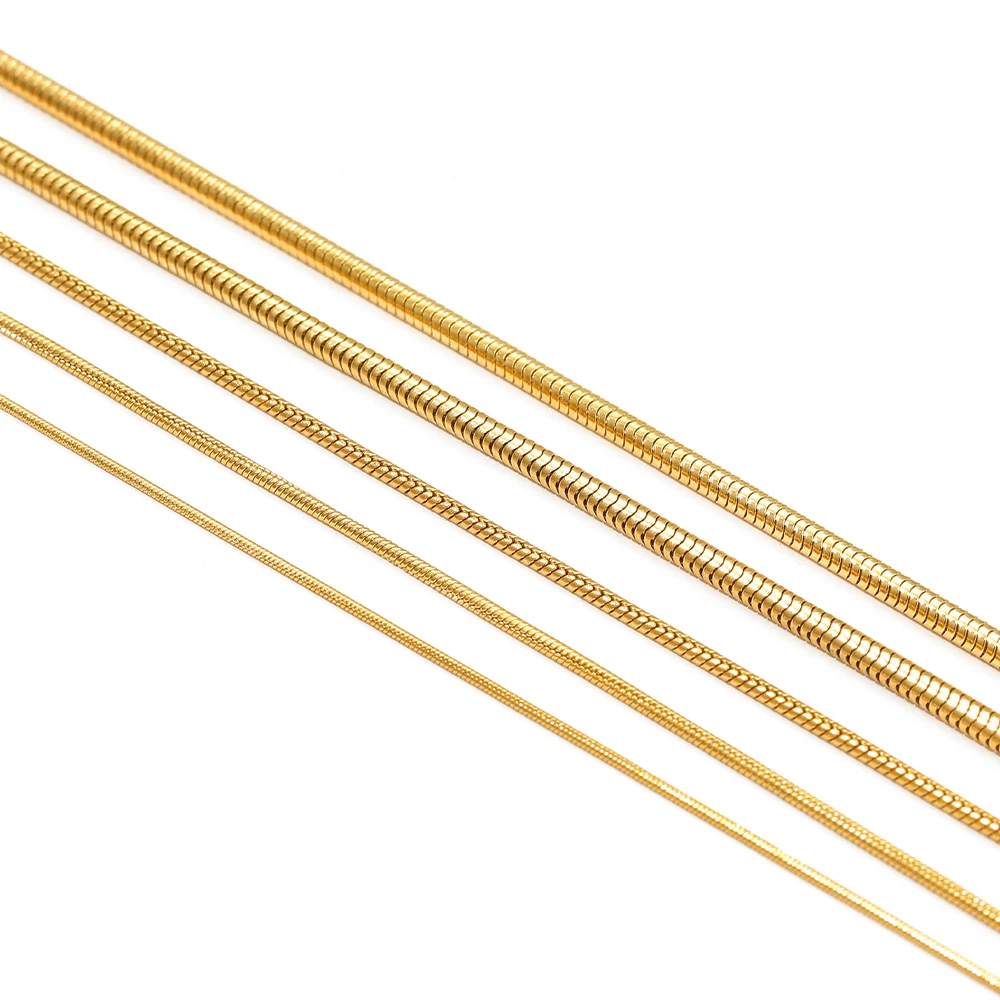 2 Meters Stainless Steel 0.9/1.2/1.5/2/2.4mm Snake Bone Chains PVD Gold Chains for DIY Jewelry Making Necklace Bracelet Material