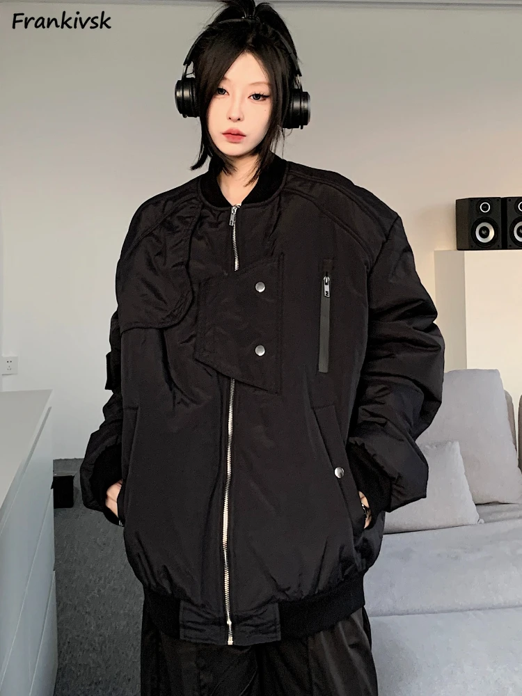 

Asymmetrical Parkas Women Autumn Leisure Fashion Pocket Outwear Safari Style Streetwear Winter Warm Solid Retro Harajuku Basic