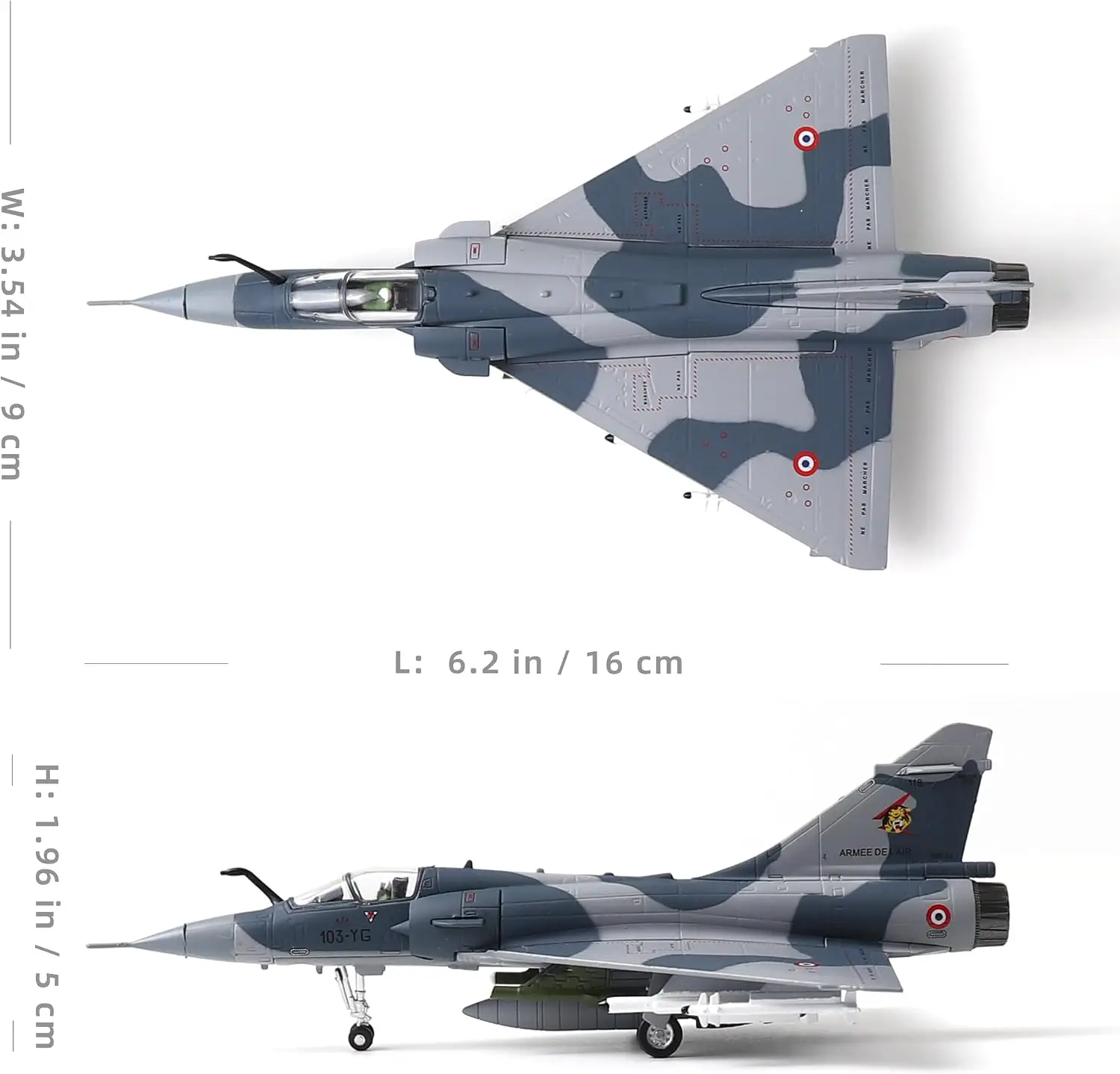 NUOTIE Dassault Mirage 2000 1/100 Metal Airplane Model French Air Force with Stand Fighter Diecast Alloy Airplane Model