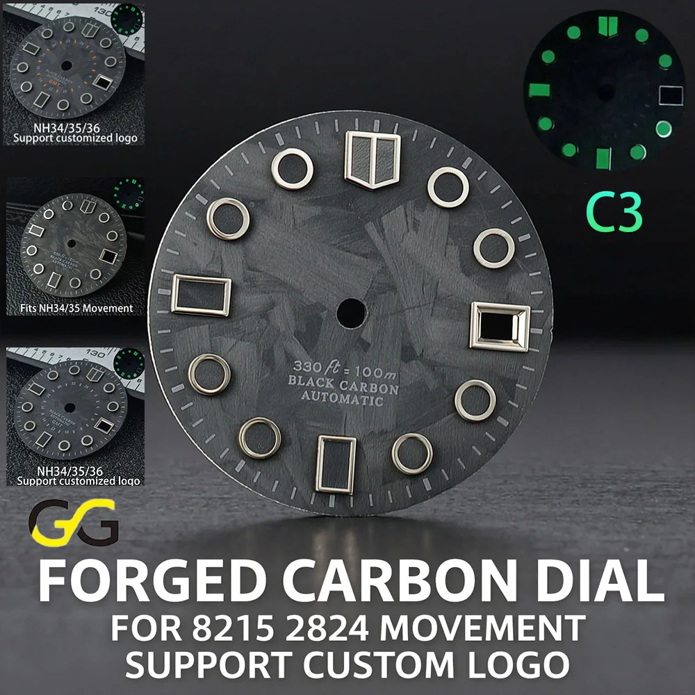 28.5mm High-End Material for Carbon Fiber Dial Accessory BW9 Luminous, Suitable for 8215, 2824/NH35/36 Movements