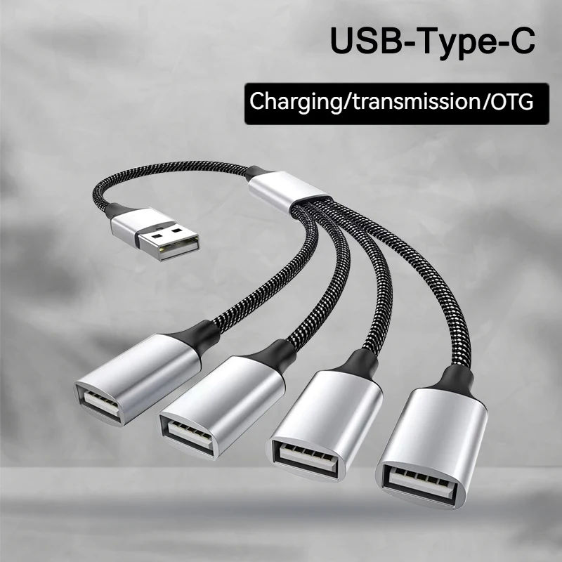 Multi-Port-USB-Hub-Erweiterungen, 4 Ports, Typ-C-Hub, USB-Splitter, schnelle Datenübertragung, OTG-Adapter für PC, Computer, Laptops, MacBook