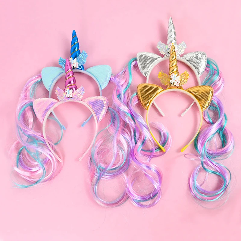 Fascia per capelli unicorno ragazza carina cerchio per capelli paillettes fasce per capelli accessori regali di compleanno per bambini decorazione