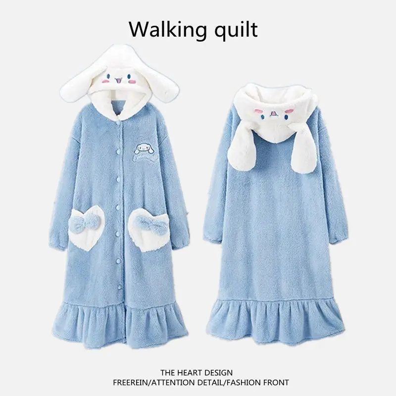 2023 Autumn And Winter Cute Cinnamoroll Coral Fleece Men's And Women's Pajamas Warm Loose Long-sleeved Dressing Gowns Loungewear