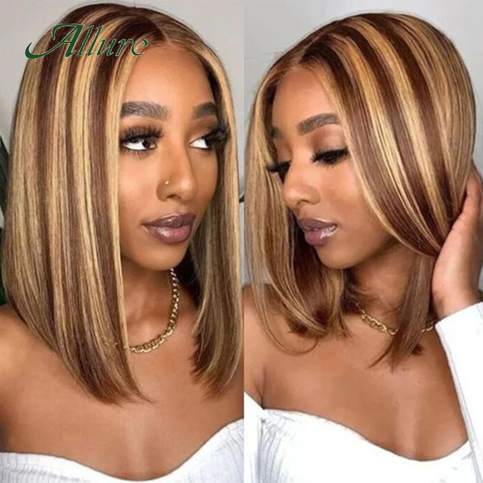 

Straight Human Hair Lace Wigs For Women Brazilian 10inch Highlight Color Short Hair Bob Wigs Preplucked With Babyhair Allure