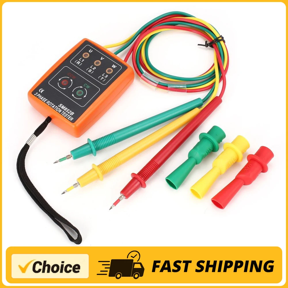 SM852B 3-fazowy tester obrotu Cyfrowy wskaźnik fazy Detektor LED Brzęczyk Miernik kolejności faz Tester napięcia 60V ~ 600V AC