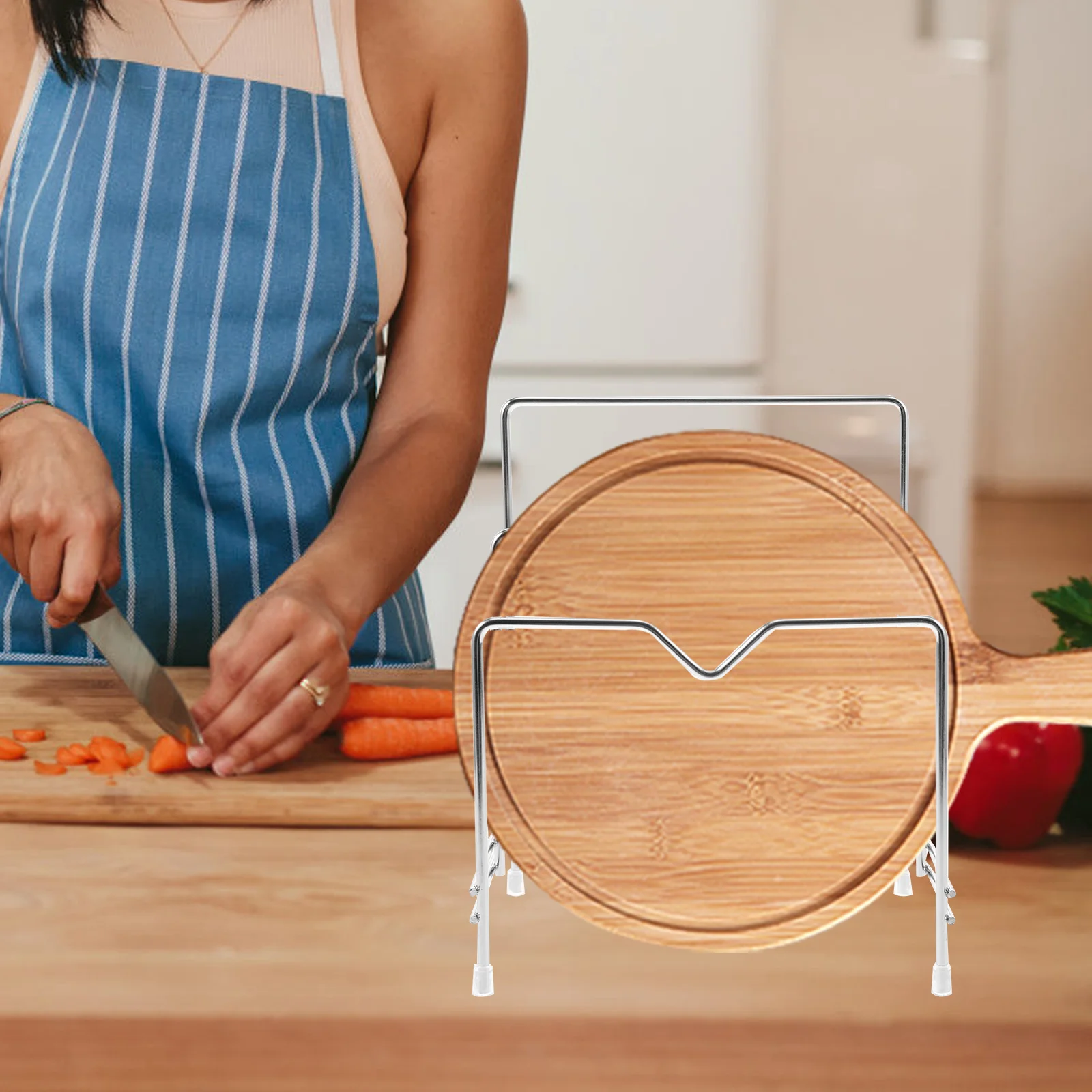 

【】Cutting Board Organizer Rack Pot Lid Holder Kitchen Storage Stand Drainage Function Smooth Edges Lid Holder For Pots