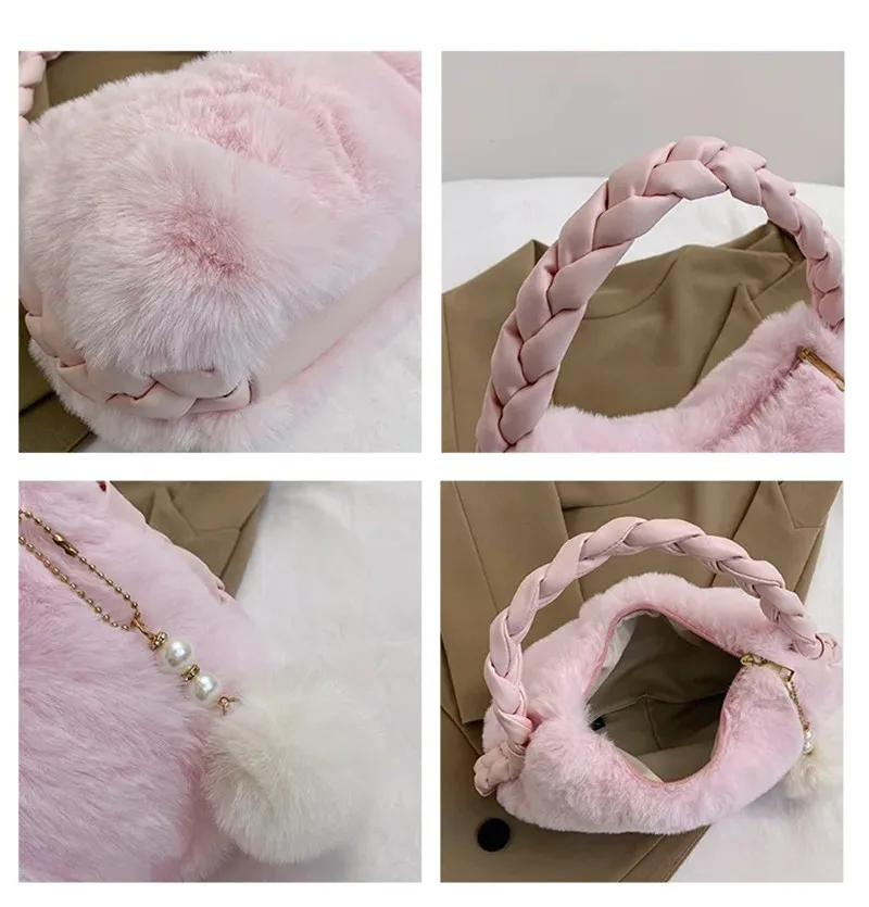 New Trend Autumn Winter Bag For Women Plush Handbags Fur Clutch Bag Purse Fluffy Shoulder Bag Luxury Designer Tote Hobos Bag