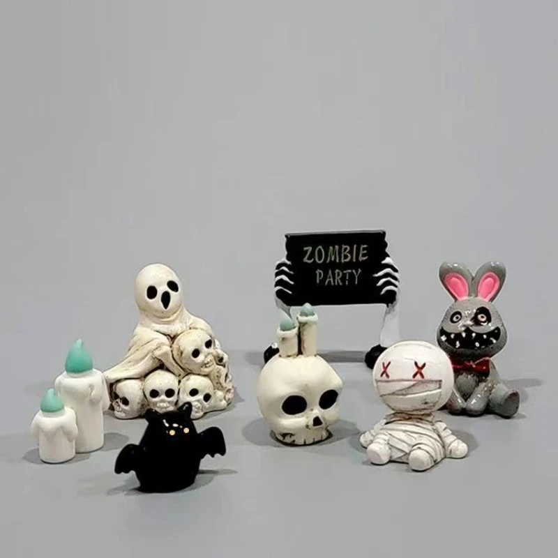 Halloween Small Skull Desk Decor– Cute & Funny Spooky Figurine Ornament for Tabletop Home Office