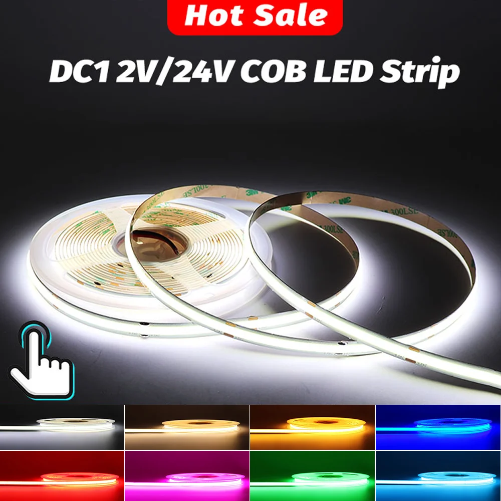 COB LED Strip Light 12V LED Flexible Tape Lamp 24V LED COB Strip for Room Decor Warm Cold White Red Ice Blue Green Pink Yellow