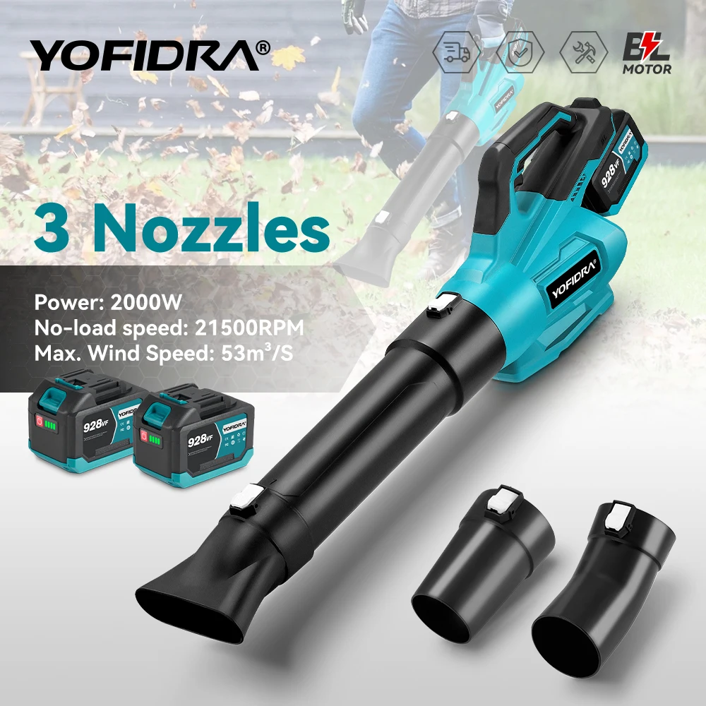 YOFIDRA 2000W haute puissance sans brosse électrique ventilateur sans fil ventilateur feuille neige poussière outil électrique pour Makita batterie broche