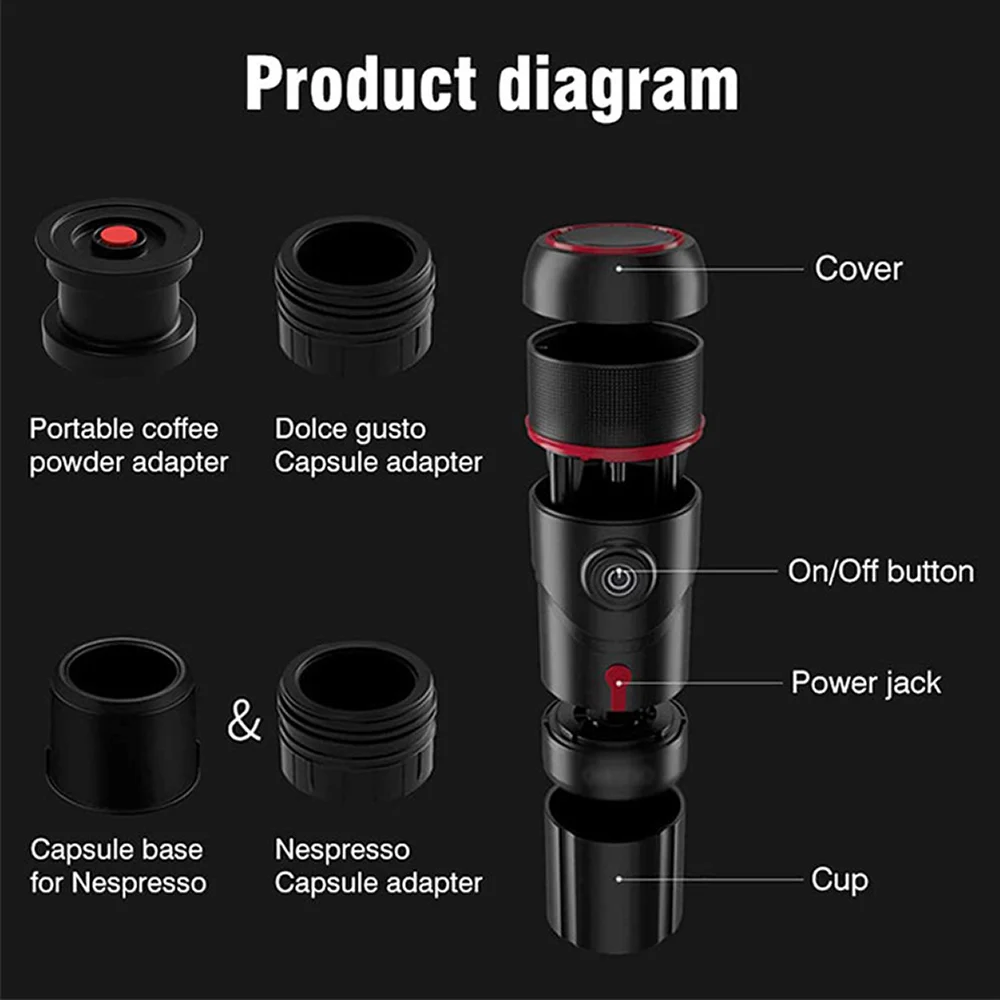 XEOLEO Portable Coffee Machine DC 12V for Car & Home For 3-in-1 Espresso Coffee Maker Fit Nespresso Dolce Capsule Powder