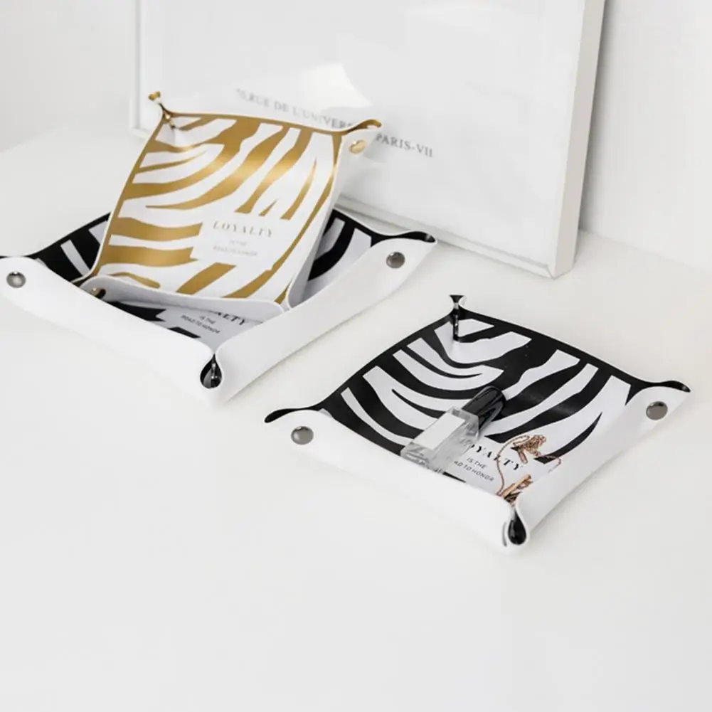 Zebra Pattern Desk Storage Tray Faux Leather Desk Storage Holder Cosmetics Jewelry Storage Plate Jewelry Display Plate for Home