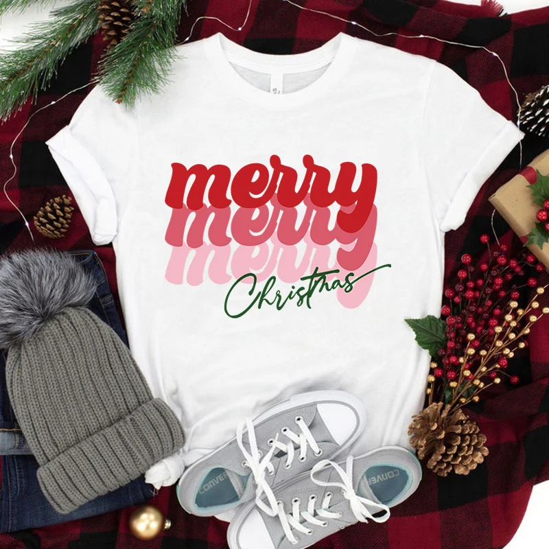 

New Merry Christmas Print Casual T-Shirt Women T Shirt Summer Casual Short Sleeve Harajuku Tops Unisex Tops Christmas T Shirts