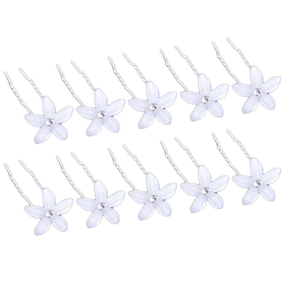 

20pcs Bridal Hairpin Rhinestone Flower Clip Women U Shaped Sticks White Pins Hair Accessories Wedding Party Everyday Use