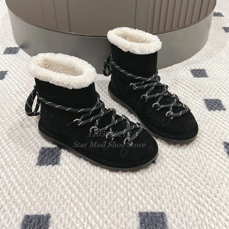 Chestnut Buckle Cross Strap Women Boot Winter Round Toe Cute Short Boots Fashion Outdoor Snow Boot Warm Shoes Three Colors 35-40