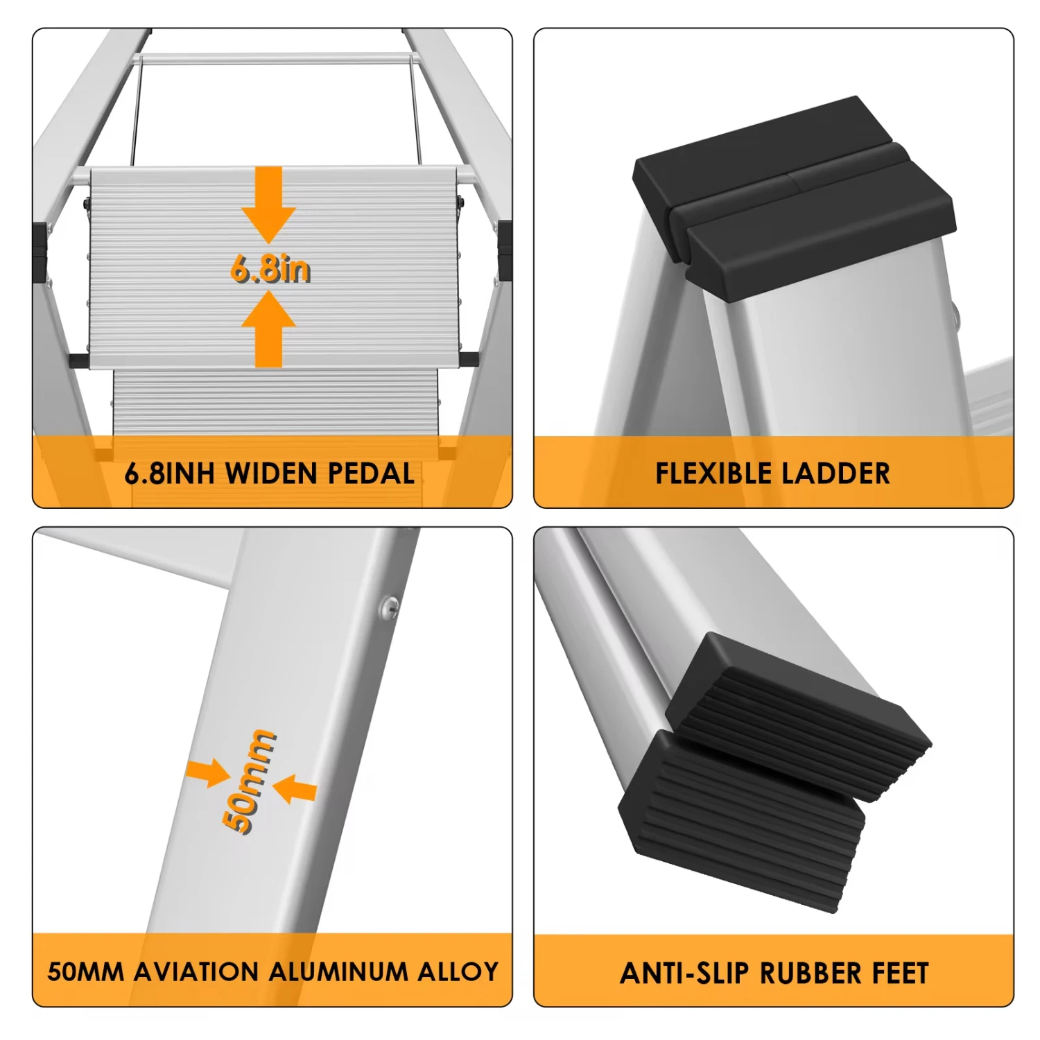 AOOU 3-traps ladder, opvouwbare opstapkruk met brede antislippedalen, draagbare lichtgewicht aluminium ladder