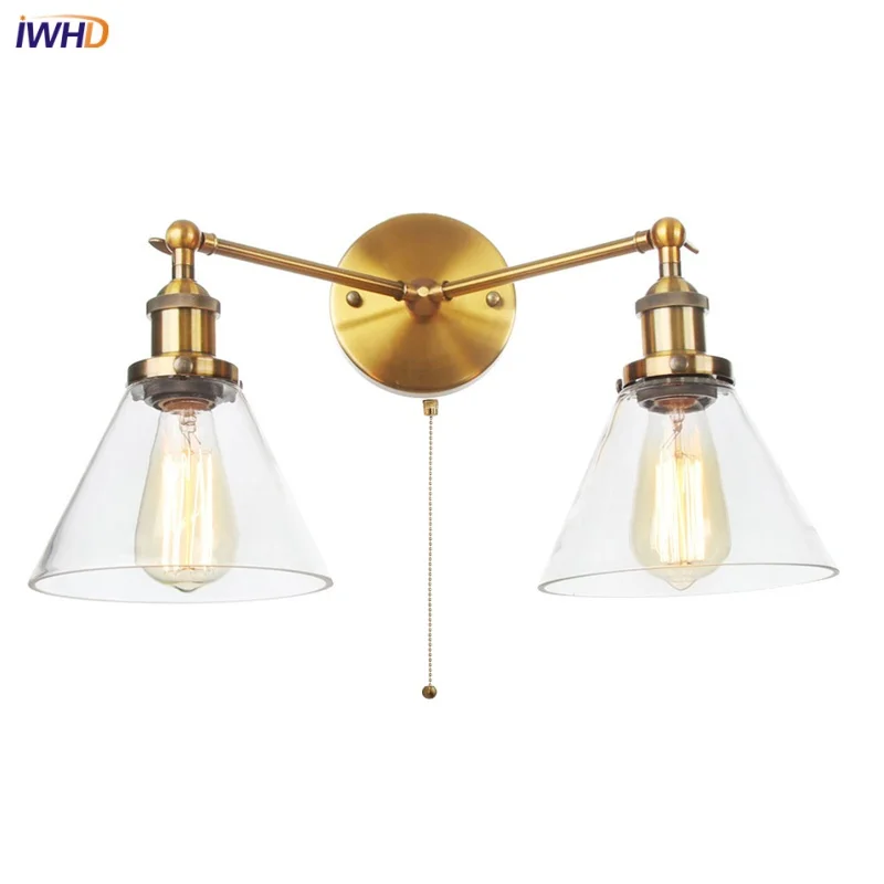 

IWHD Edison LED Wall Lights Home Decor kitchen Bar Industrial Loft Bathroom Vanity Mirror Light Pull Chain Switch Bedside Lamp