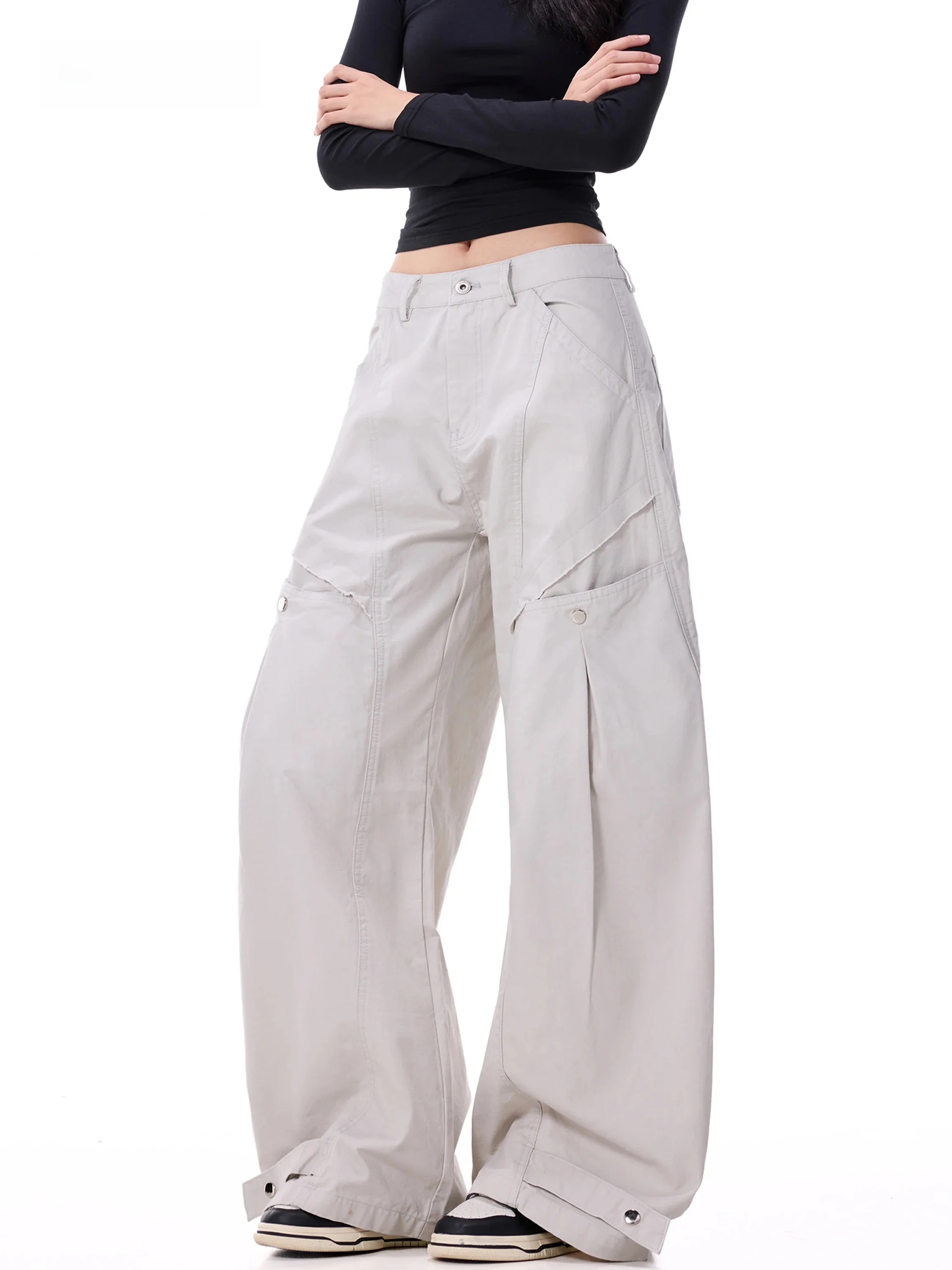 Low Waist Wide Leg Casual Pants Women's Autumn New Style Multi Pocket Design American Style Workwear Trousers Loose Fit Cotton