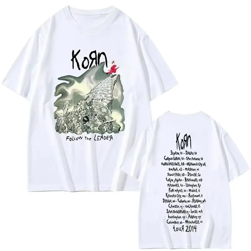 T-shirt Korn Rock Band Follow The Leader Tour, t-shirt graphique vintage pour hommes, t-shirt à manches courtes unisexe style Metal Goth Harajuku