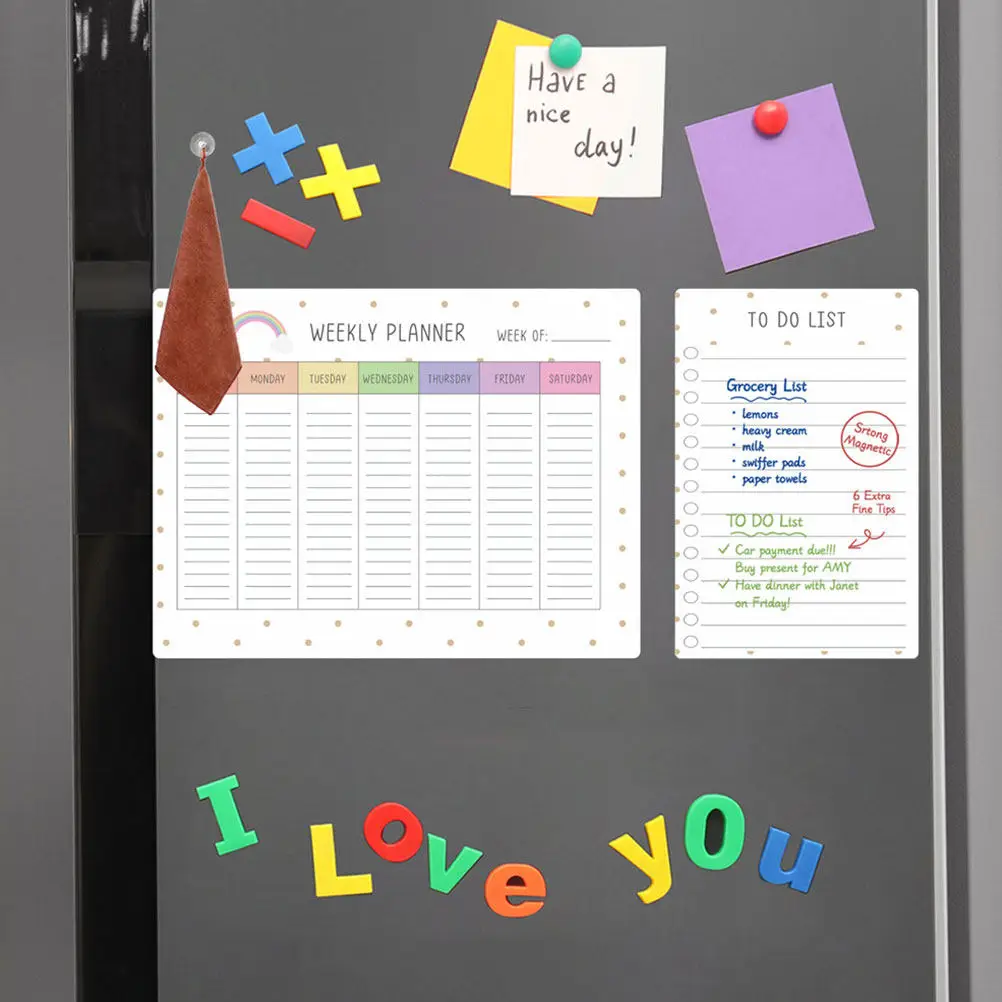 1Set Clear Magnetic Fridge Board Dry Erase Weekly Planner Portable Reusable Plastic Whiteboard for Daily Notes and to Do List on
