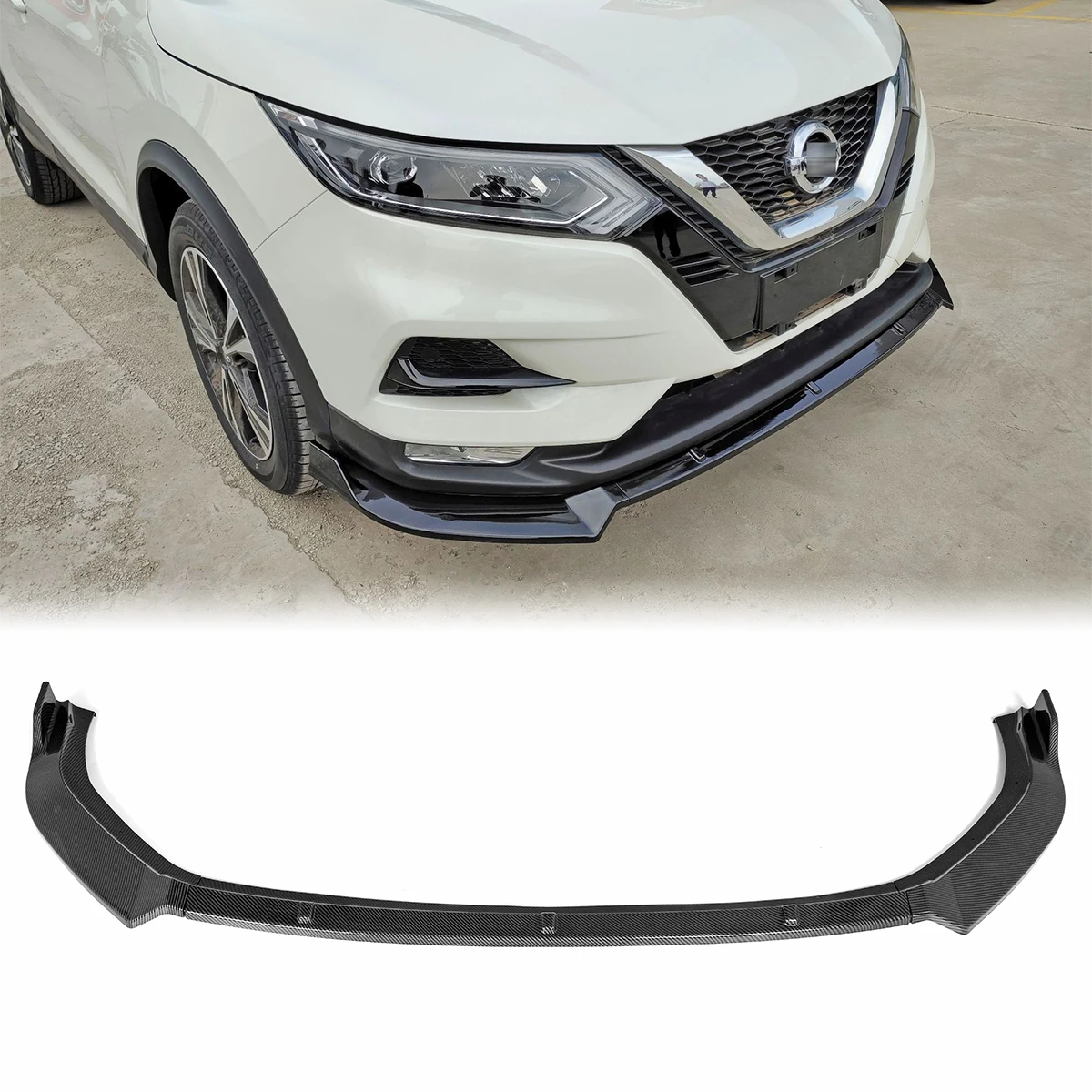 3PCS Front Bumper Lip Splitter Body Kit Protection Spoiler For Nissan Qashqai 2019-2020 Car Styling Black Carbon Fiber Look