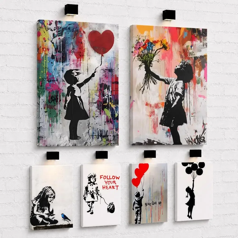 Hot Banksy Graffiti Artwork Painting Calligraphy Framed Canvas Wall Art Print | Modern Poster | Home Hallway Decor